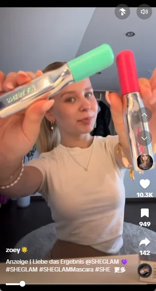 SHEGLAM creator showing product application in short-form content