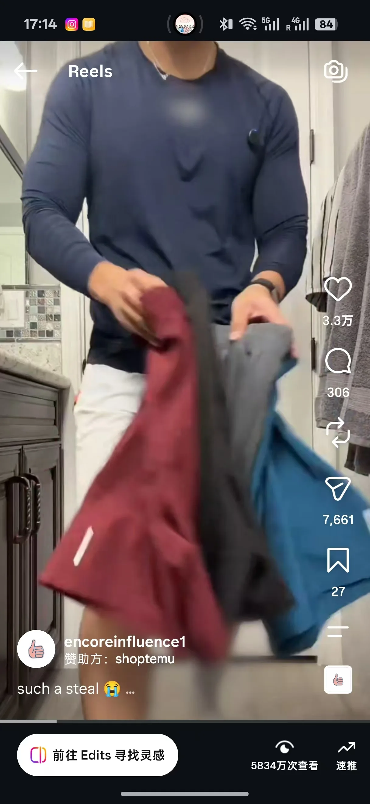 TEMU creator content for an apparel product